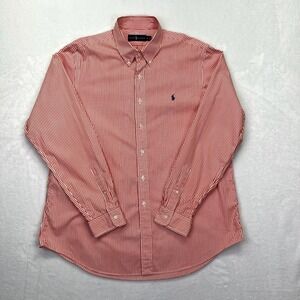Ralph Lauren Button Down Shirt Mens XL Orange White Striped Preppy Cotton Logo